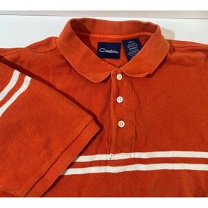 Vintage Polo Shirt Men Large Lava Orange Striped Golf Preppy Pique Knit Catalina